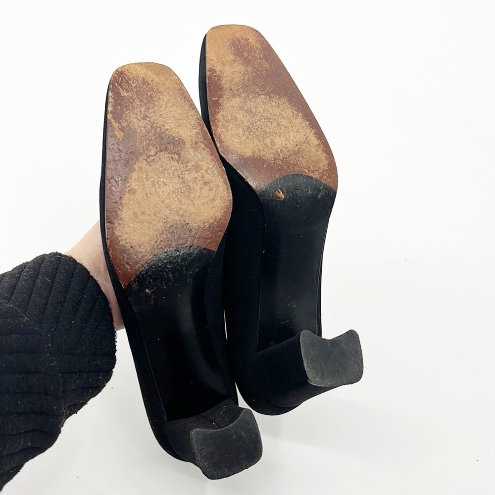 Stuart Weitzman Black Fabric Rhinestone Detail block heel size 9.5 Vintage - Picture 12 of 14